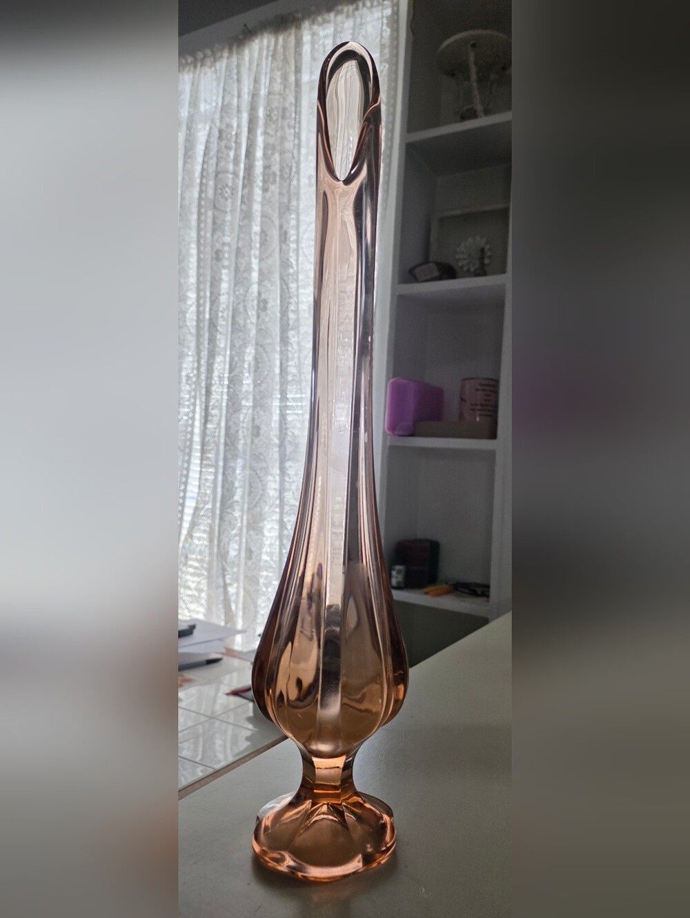 HTF L.E. Smith 18" peach pink 6-petal swung vase